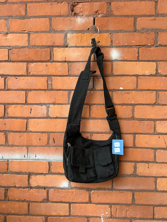 Y2K Vintage Black Canvas Cargo Crossbody Bag