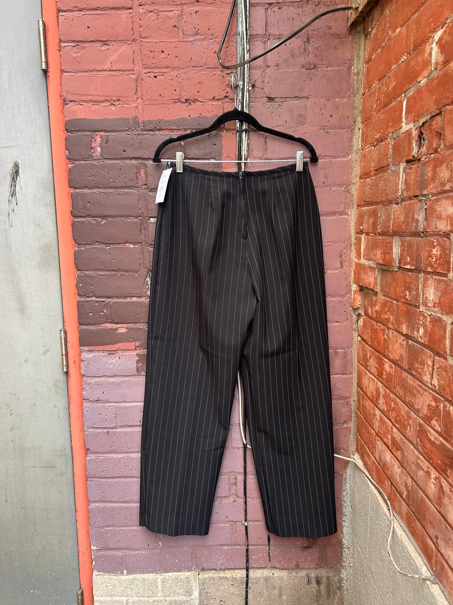 90's Vintage Black Pinstripe Mid Rise Trousers / 30 Waist