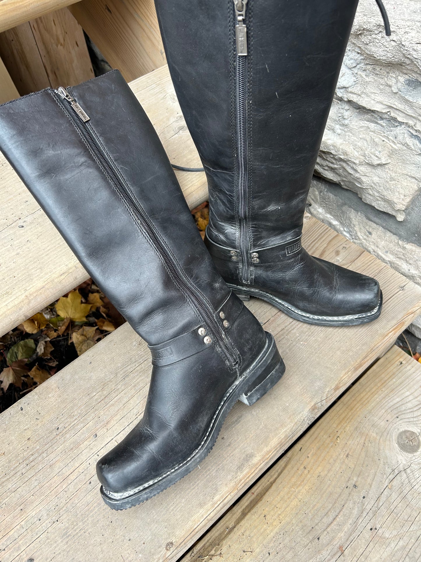 90’s Vintage Harley Davidson Leather Lace Up Moto Boots / Size 7