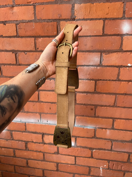 Y2K Vintage Brown Suede Leather Floral Belt / 34 - 38 Waist
