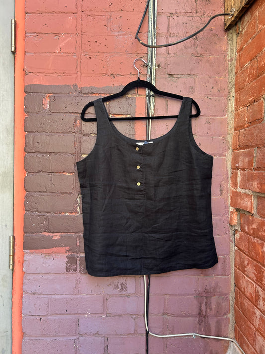 Y2K Vintage Black Linen Button Down Tank Top / Size L