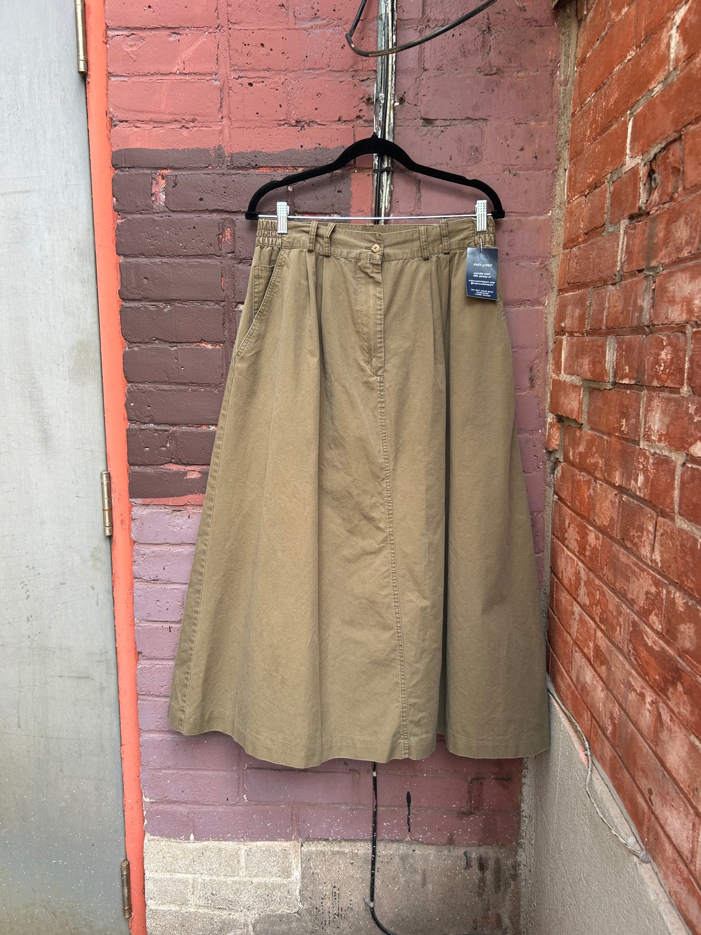 90's Vintage Army Green Cotton Maxi Skirt / 30-32 Waist