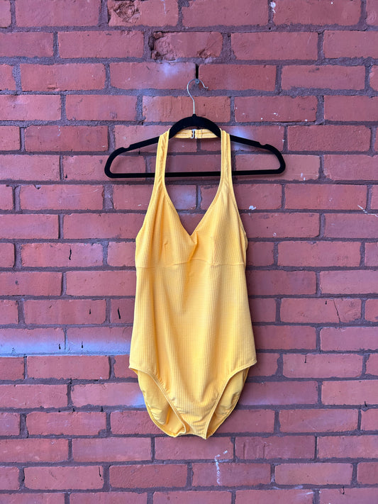 90’s Vintage Bright Yellow Halter Swim Suit / Size M