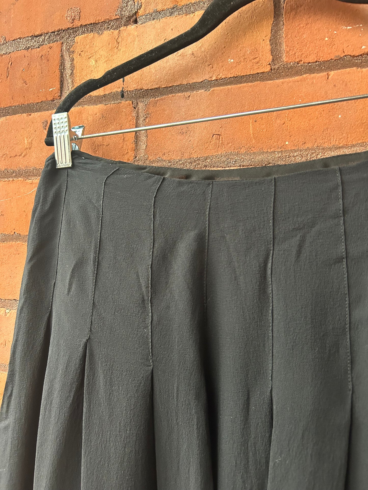 90’s Vintage Black Silk Midi Skirt / 34 Waist