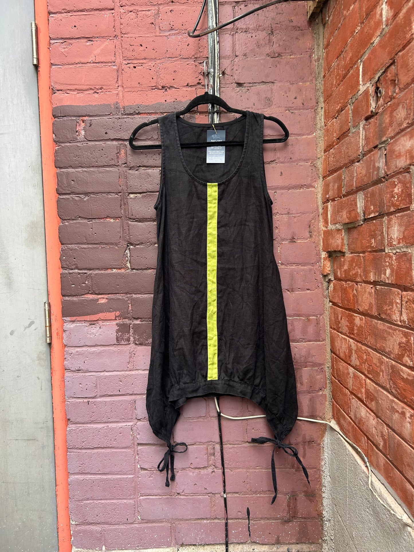 90's Vintage Black & Green Linen Layering Dress / Size M