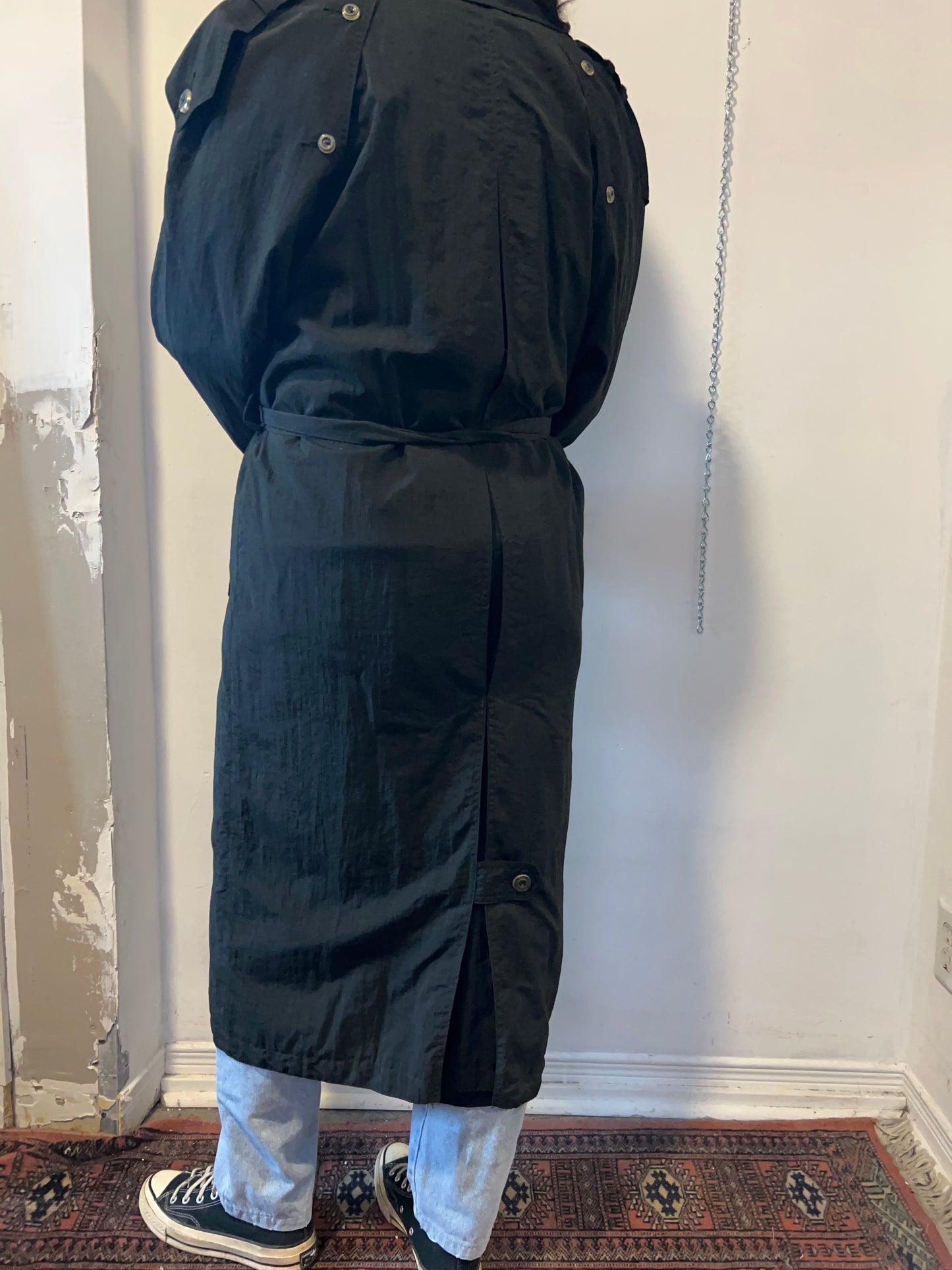 90’s Vintage Black Double Breasted Trench Coat / Size S-M