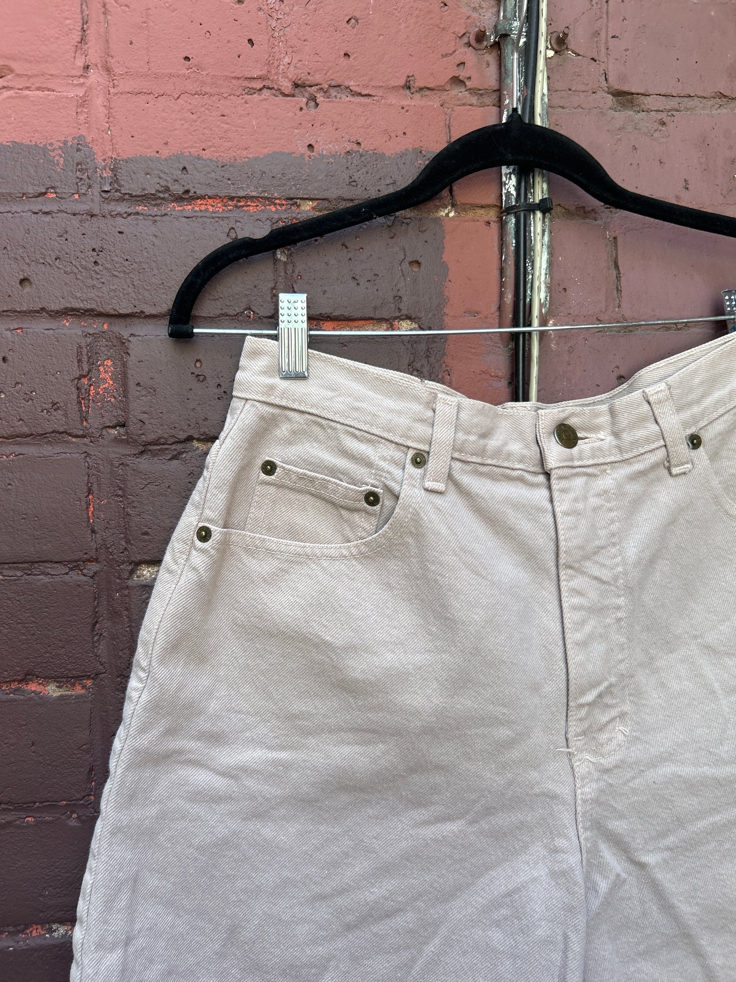 90's Vintage Beige Denim Mid Length Shorts / 32 Waist