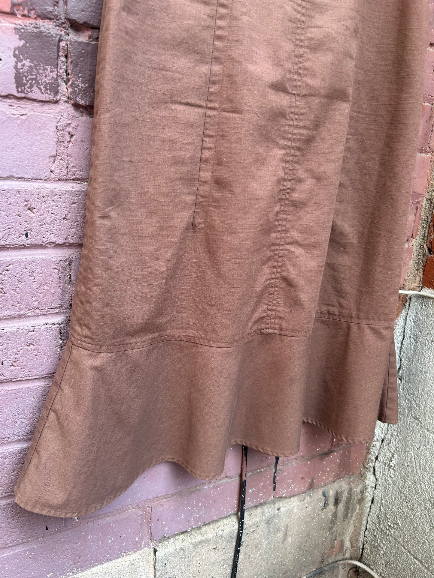 90's Vintage Mauve Linen Blend Midi Dress / Size 10