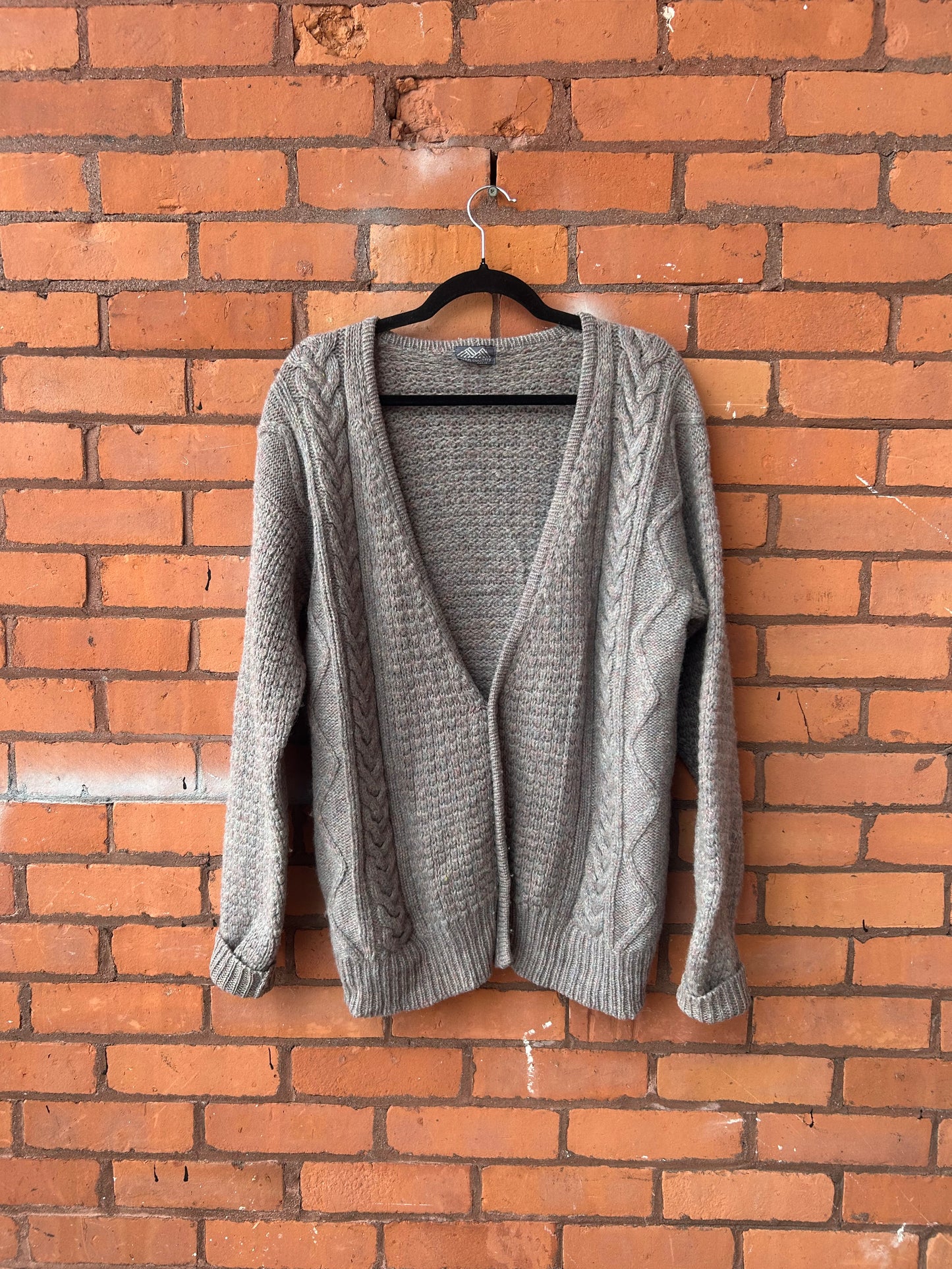 90’s Vintage Grey & Lilac Wool Cardigan / Size XL