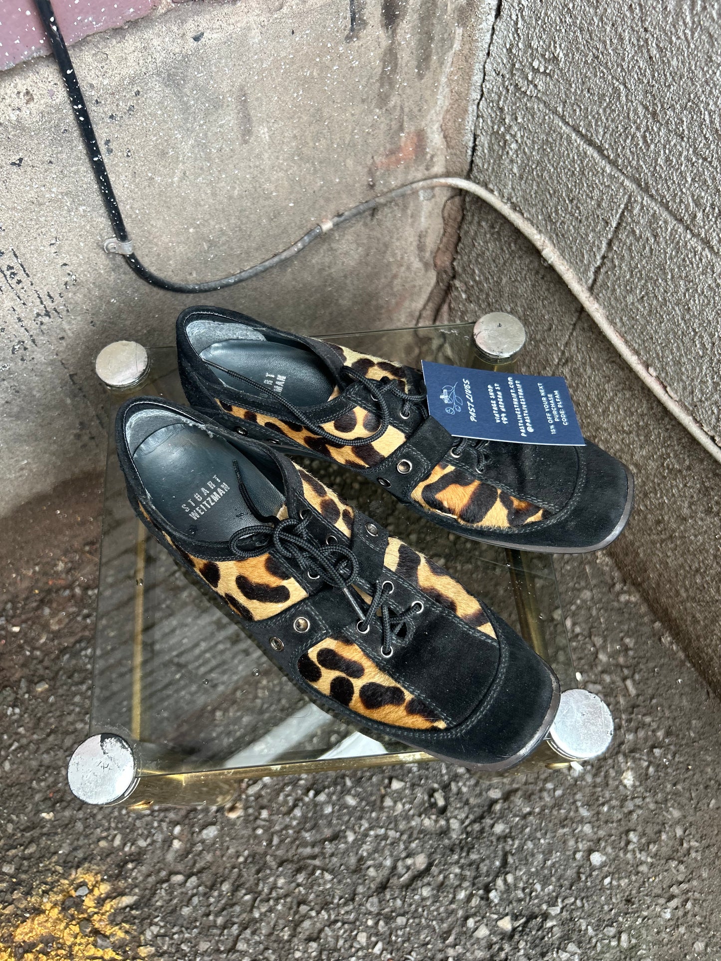Y2K Vintage Leopard Pony Hair & Suede Sneakers / Size 6.5
