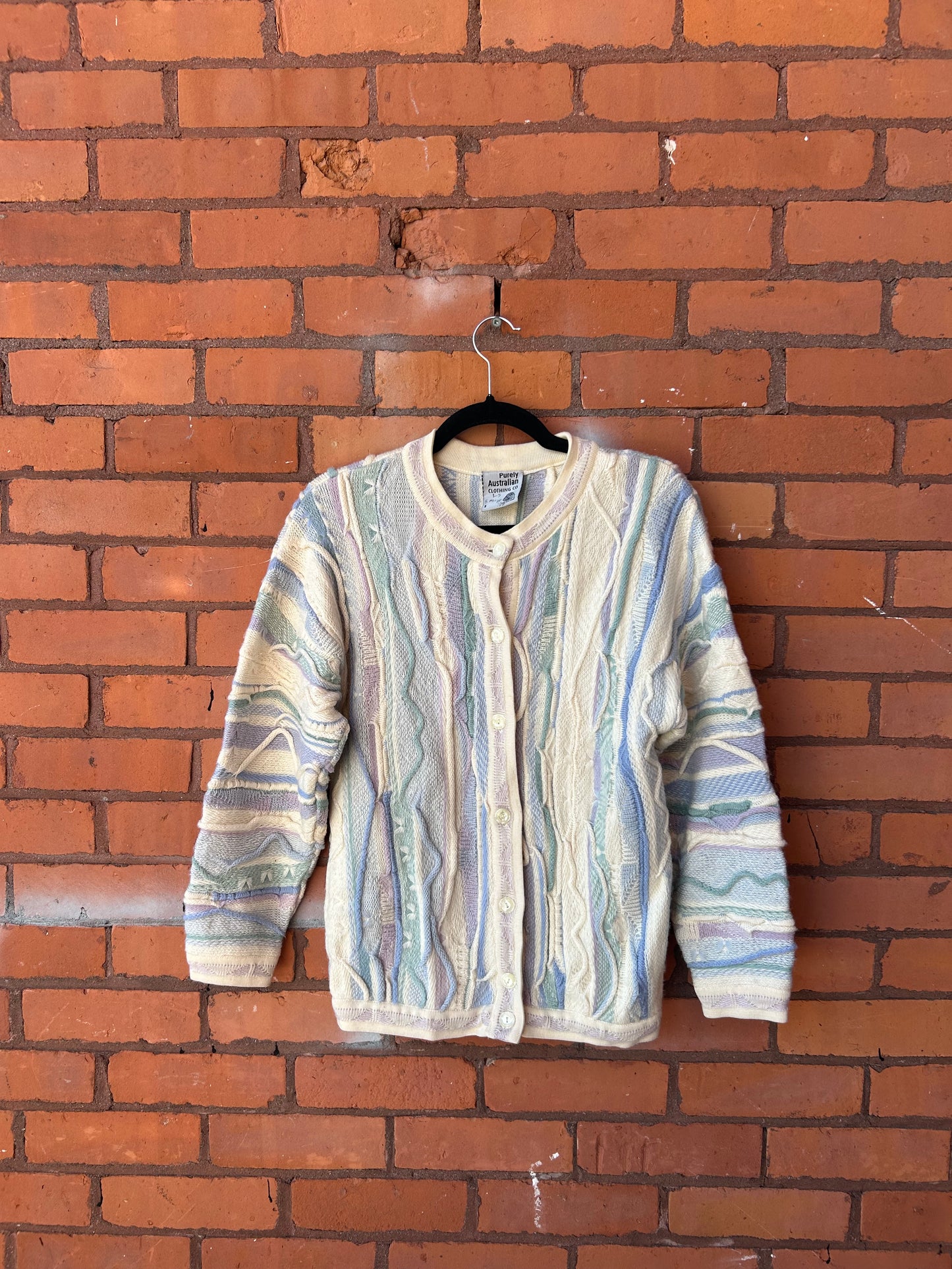 90’s Vintage Pastel & White Soft Wool Textured Cardigan / Size S