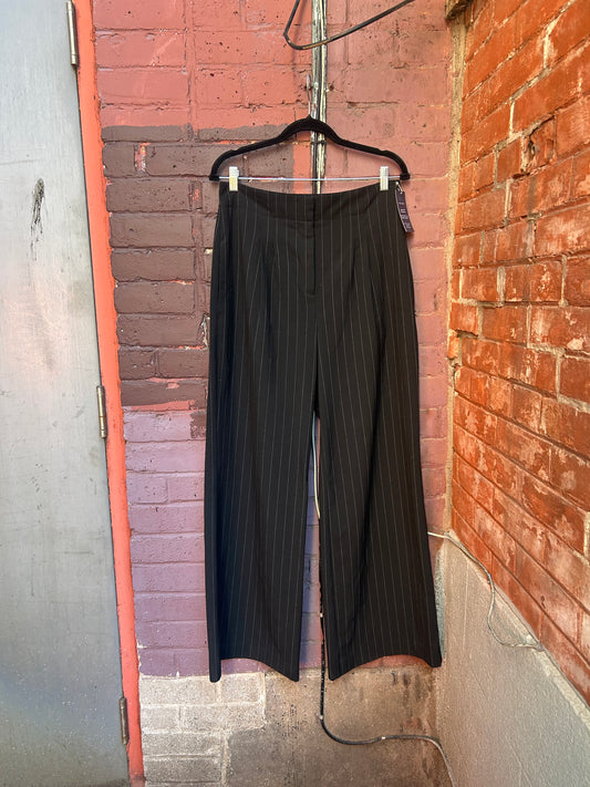 Y2K Vintage Black Pinstripe Wide Leg Trousers / 32 Waist