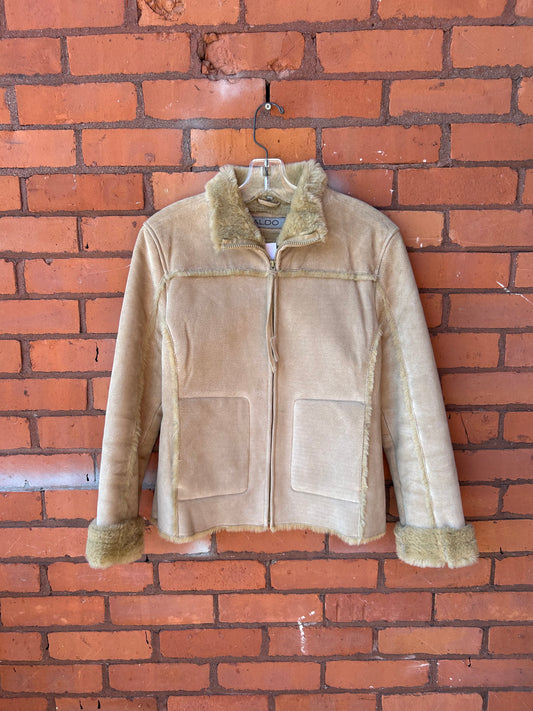 90’s Vintage Beige Suede Zip Up Jacket / Size S