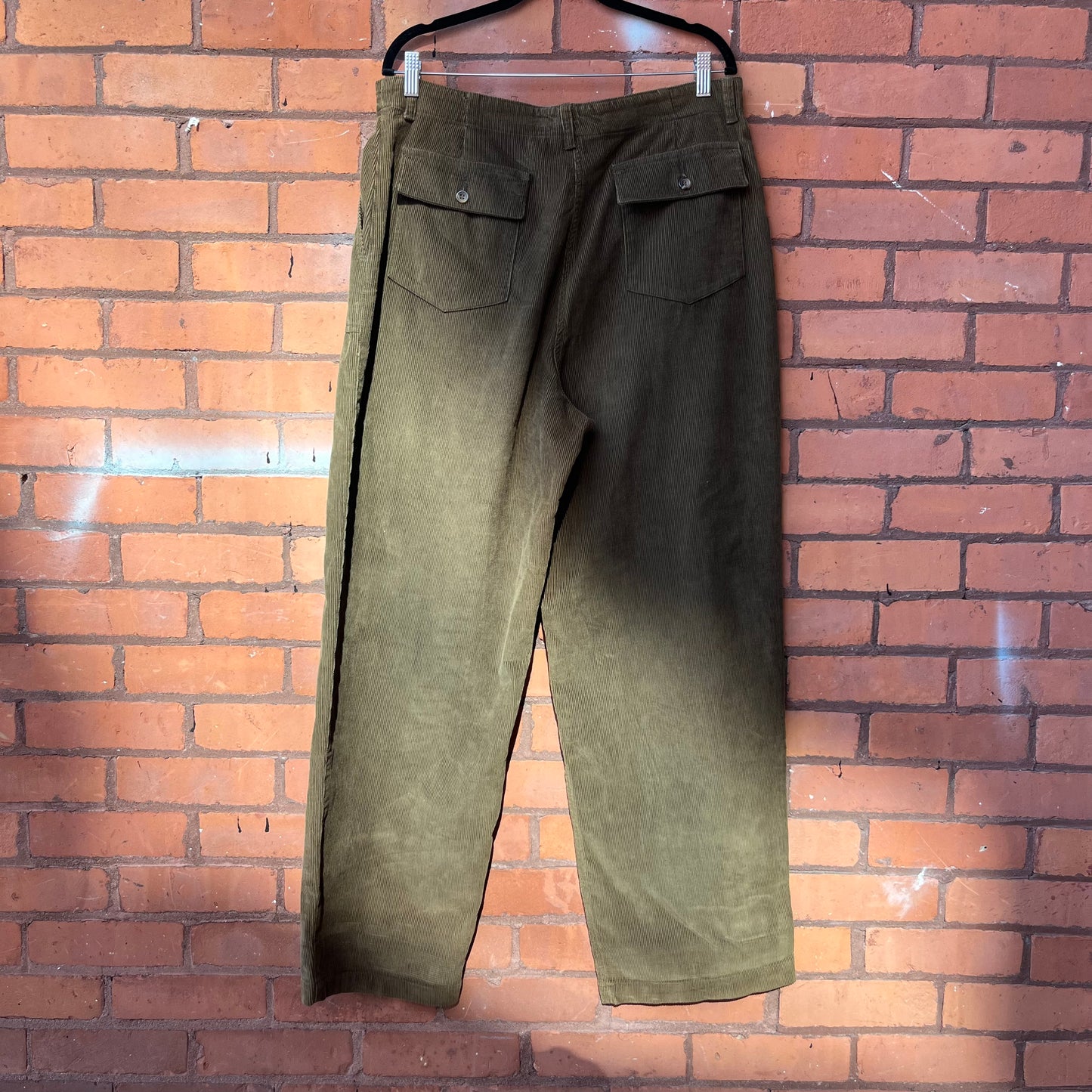 Y2K Vintage Olive Green Wide Leg Cord Pants / 36 Waist