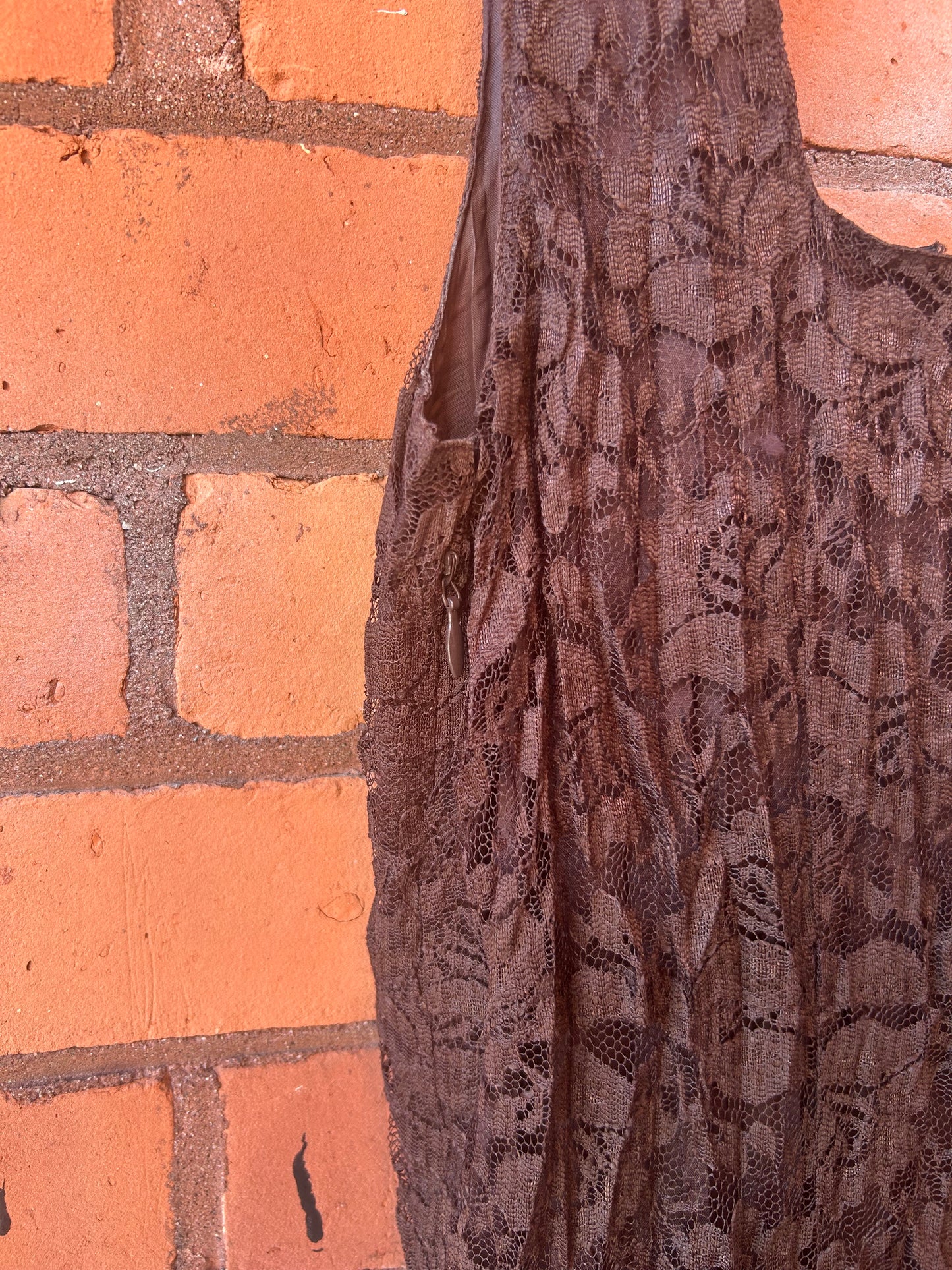 90’s Vintage Brown Lace Tiered Dress / Size 14