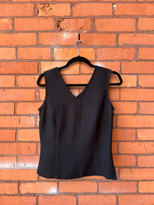 90’s Vintage Black Structured V-Neck Tank Top / Size S