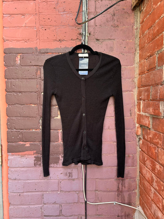 90's Vintage Sheer Ribbed Fitted Cardigan / Size S