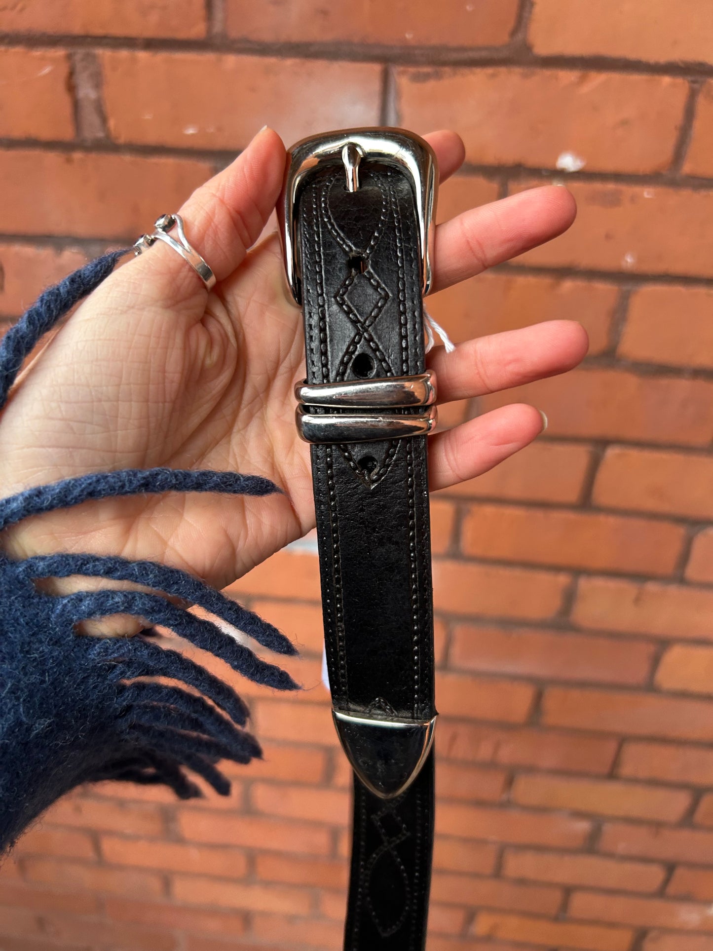 90’s Vintage Black Leather Western Belt / 42-46 Waist