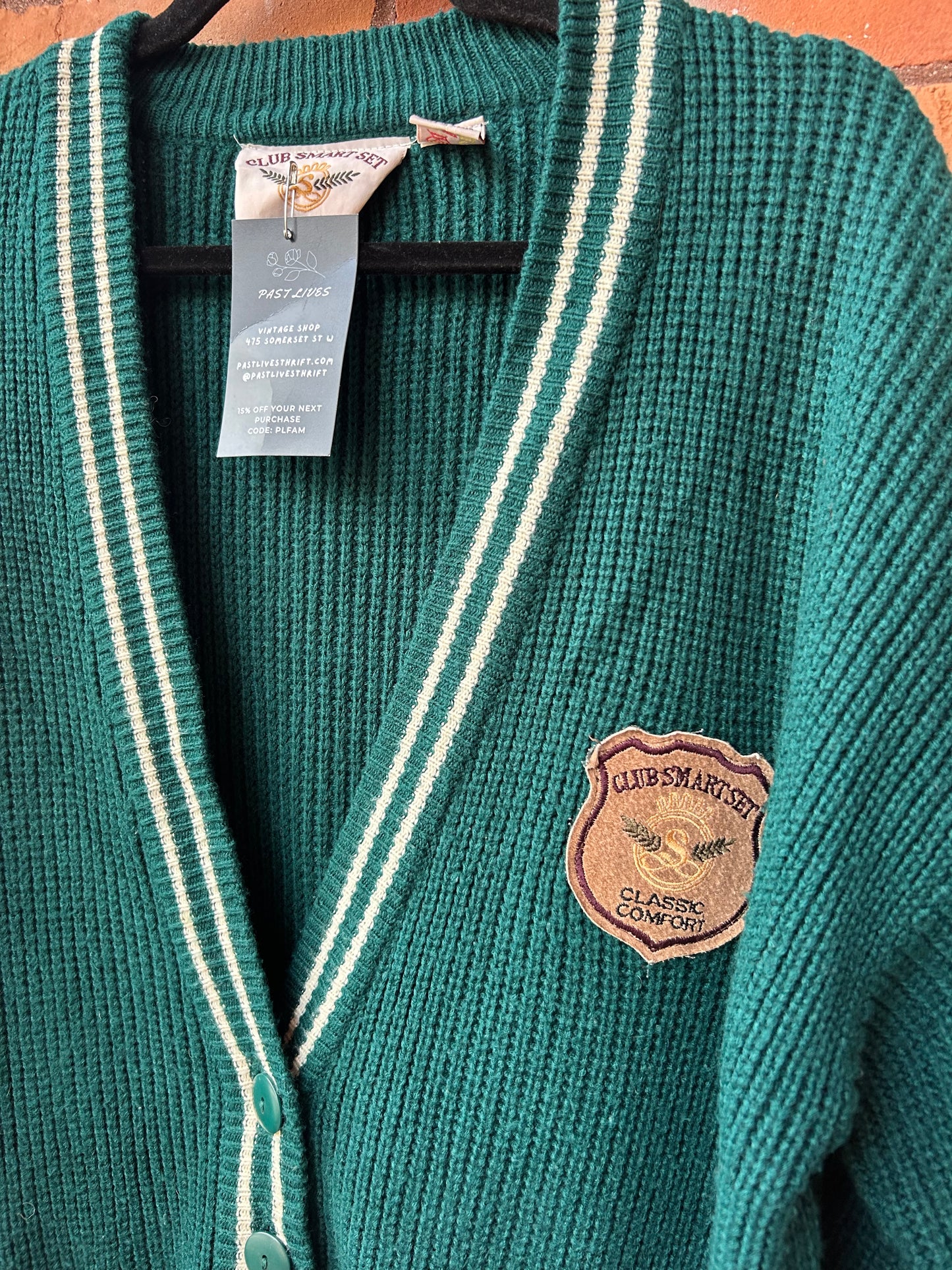 90’s Vintage Teal & White Varsity Cardigan / Size L