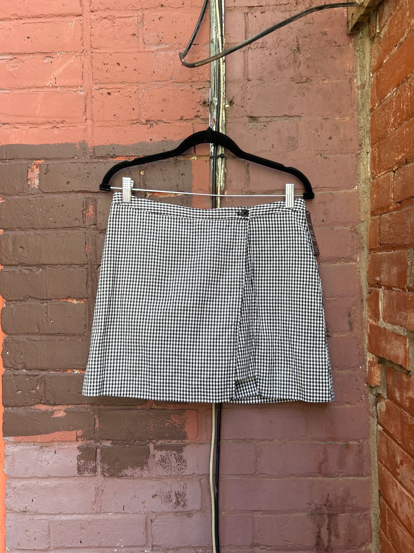 90's Vintage Black & White Gingham Wrap Skort / 30 Waist