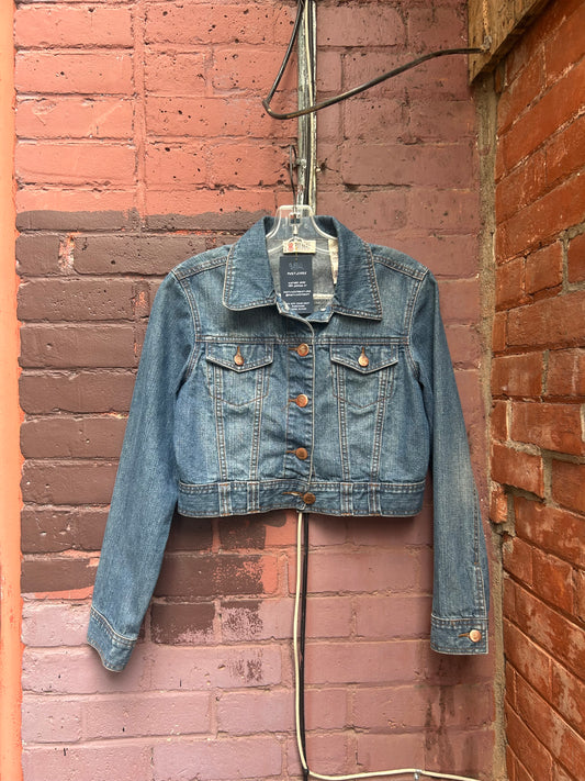 90's Vintage Cropped Blue Denim Jacket / Size S
