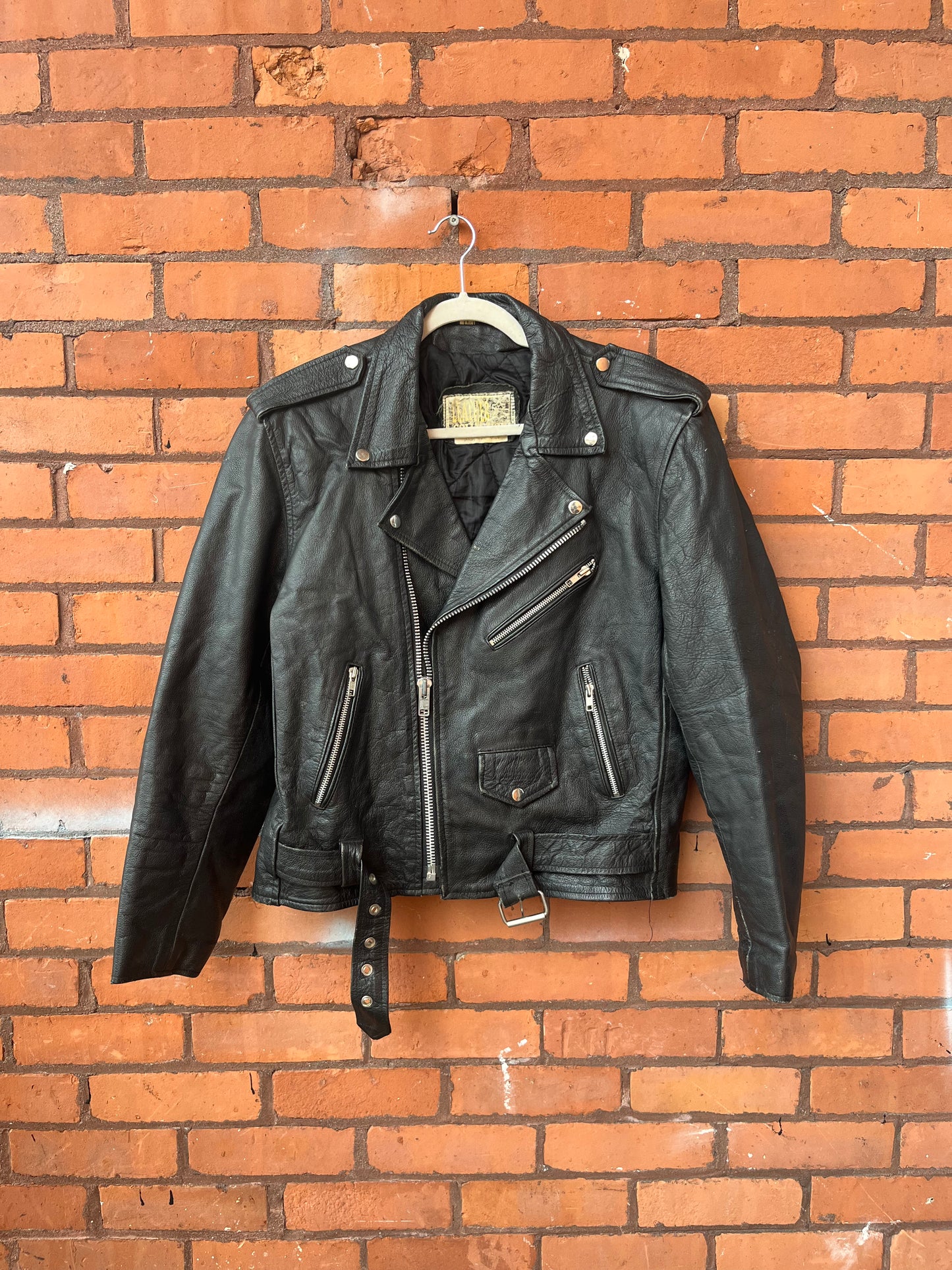 80’s Vintage Black Leather Biker Jacket / Size L