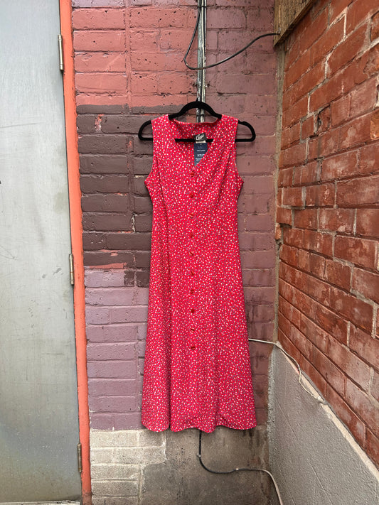 90's Vintage Red Floral Button Down Maxi Dress / Size 6