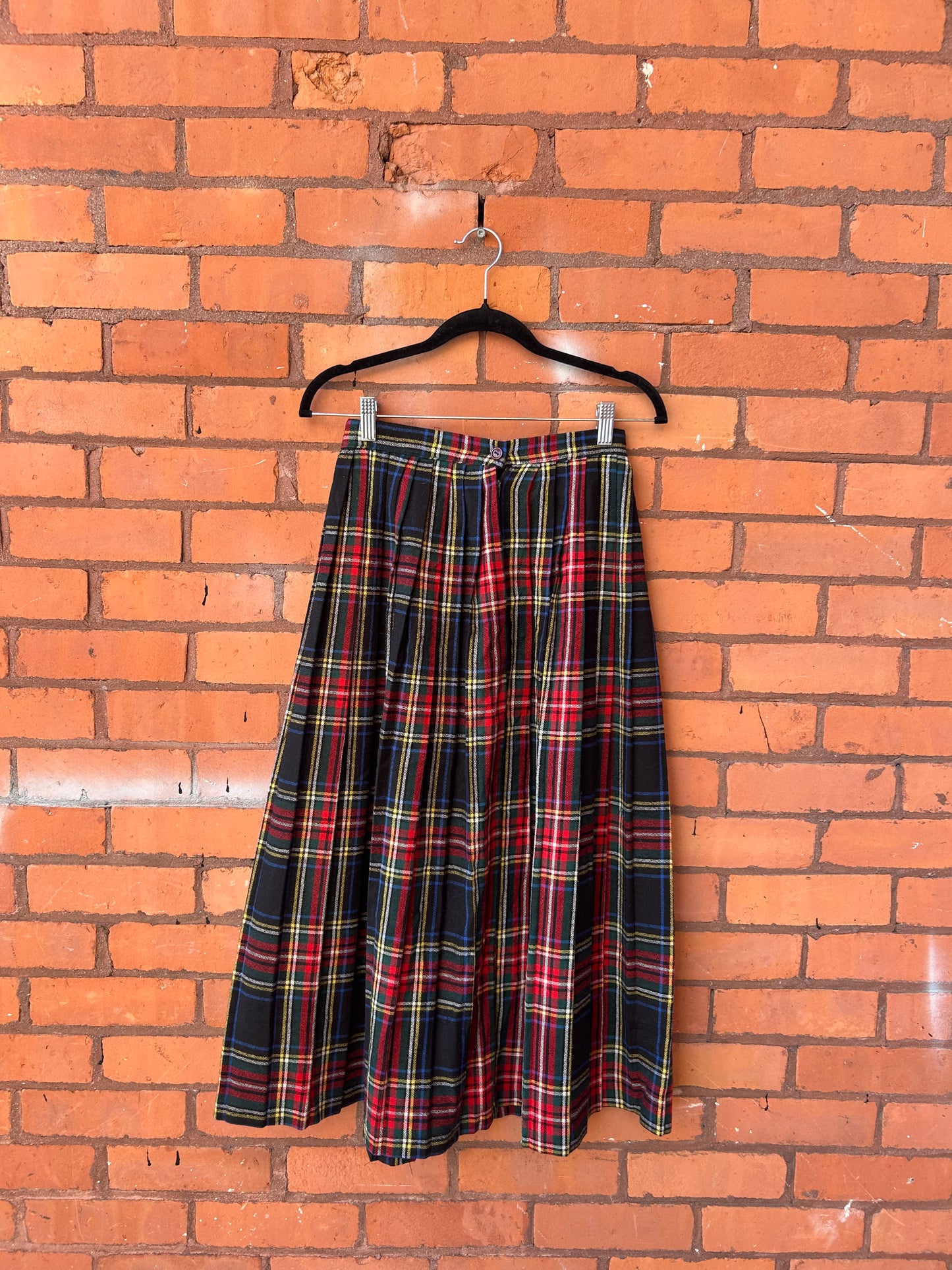 90’s Vintage Primary Colours Tartan Wool Maxi Skirt / 26 Waist