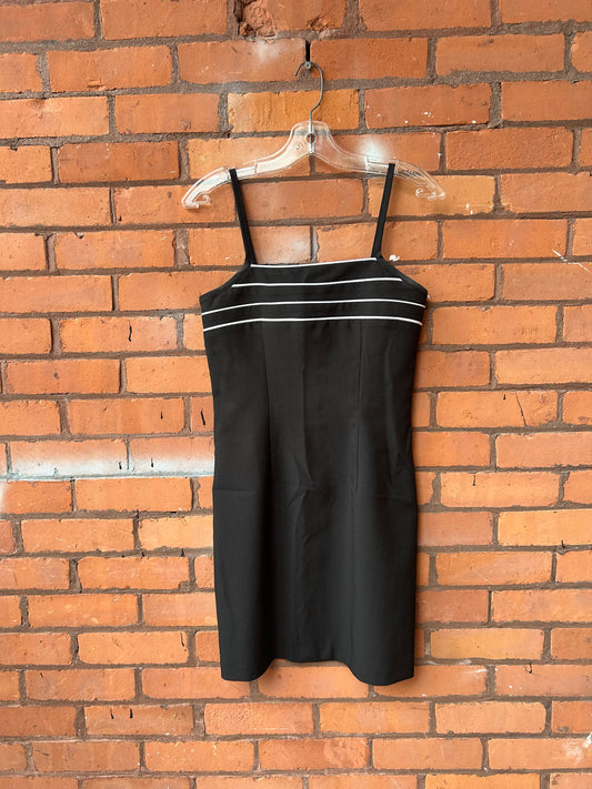 90’s Vintage Black & White Stripe Square Neck Mini Dress / Size 2
