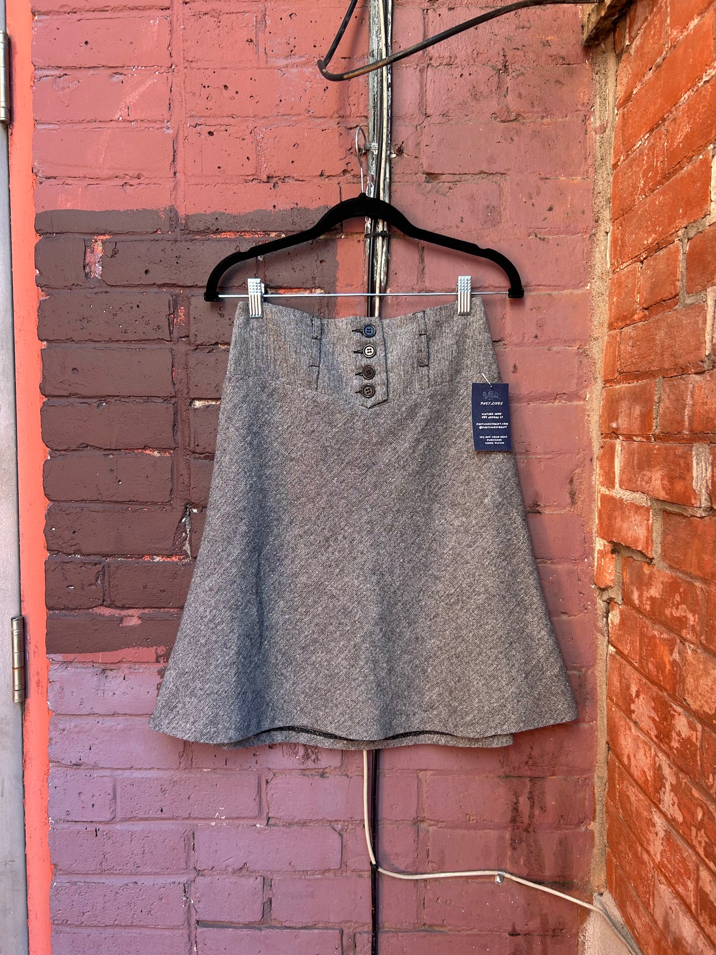 Y2K Vintage Grey Tweed Low Rise Midi Skirt / 26 Waist