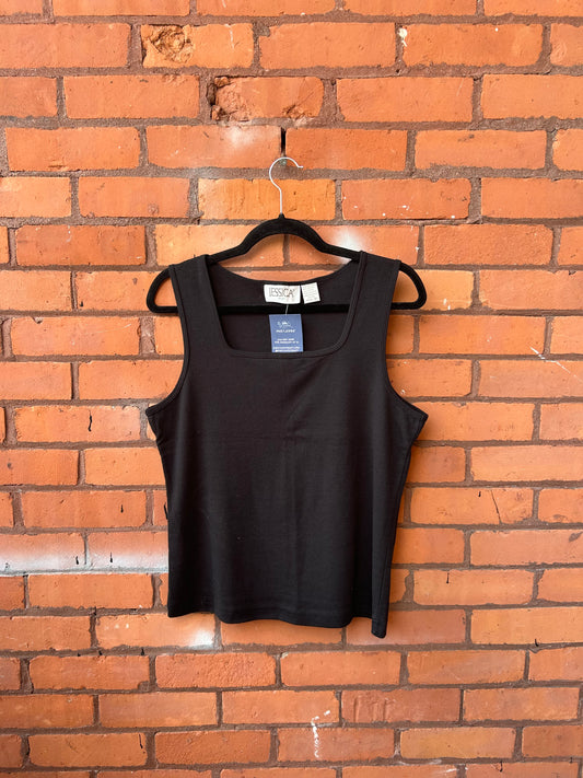 90’s Vintage Black Cotton Square Neck Tank Top / Size XL
