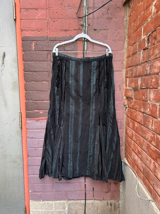 Y2K Vintage Black & Teal Striped Lace Up Maxi Skirt / 36 Waist