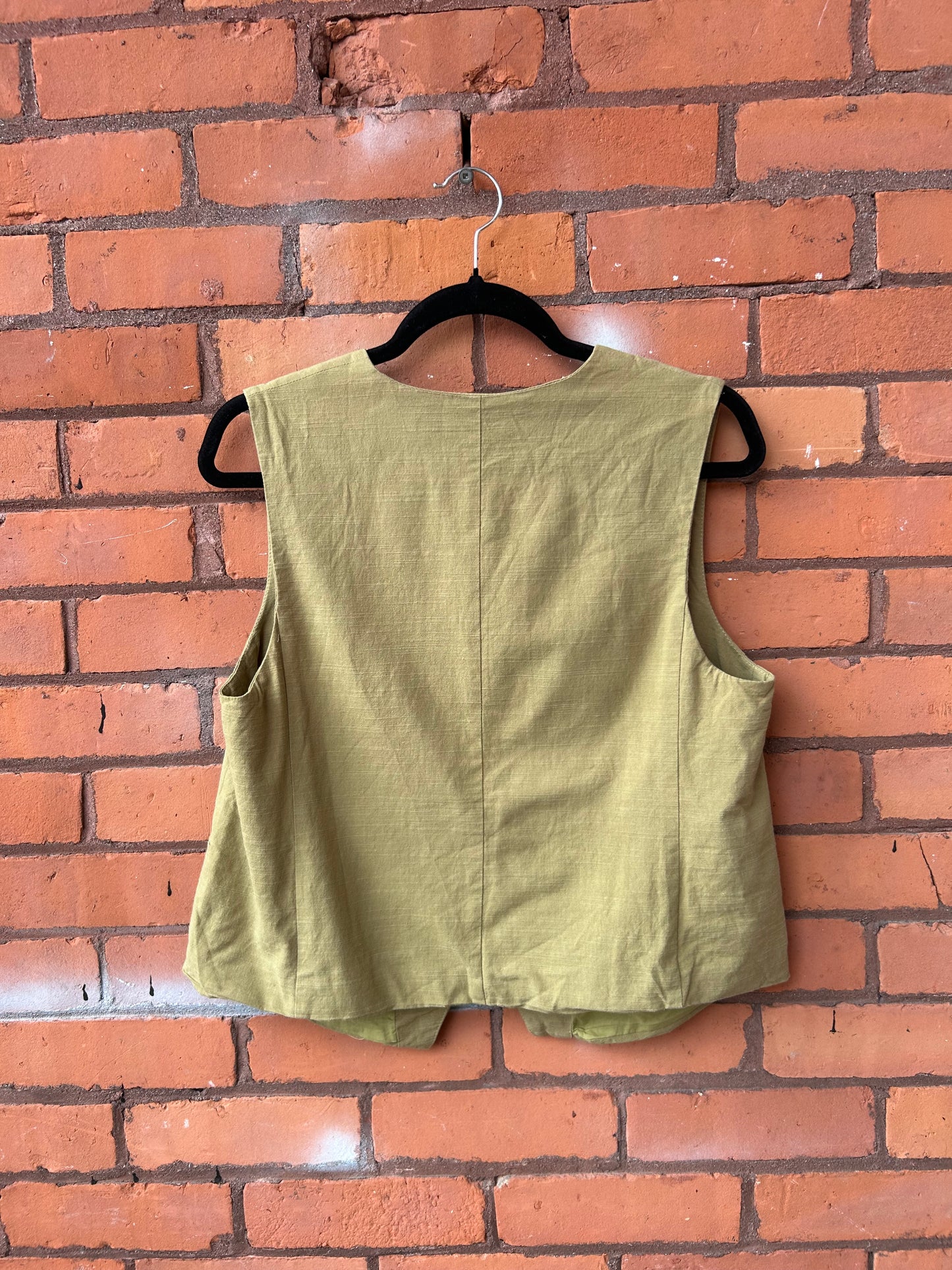 90's Vintage Chartreuse Linen Vest / Size L