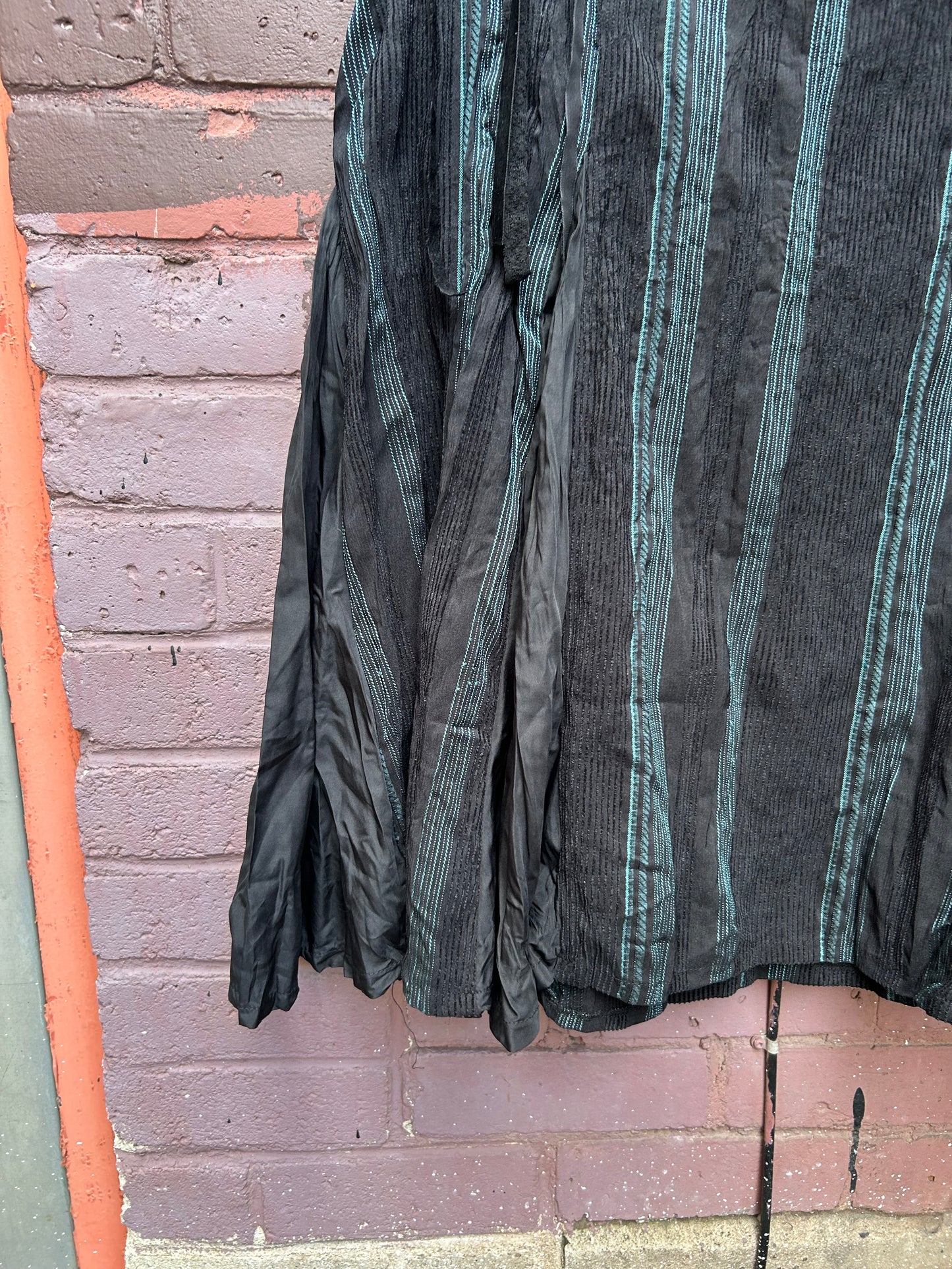 Y2K Vintage Black & Teal Striped Lace Up Maxi Skirt / 36 Waist