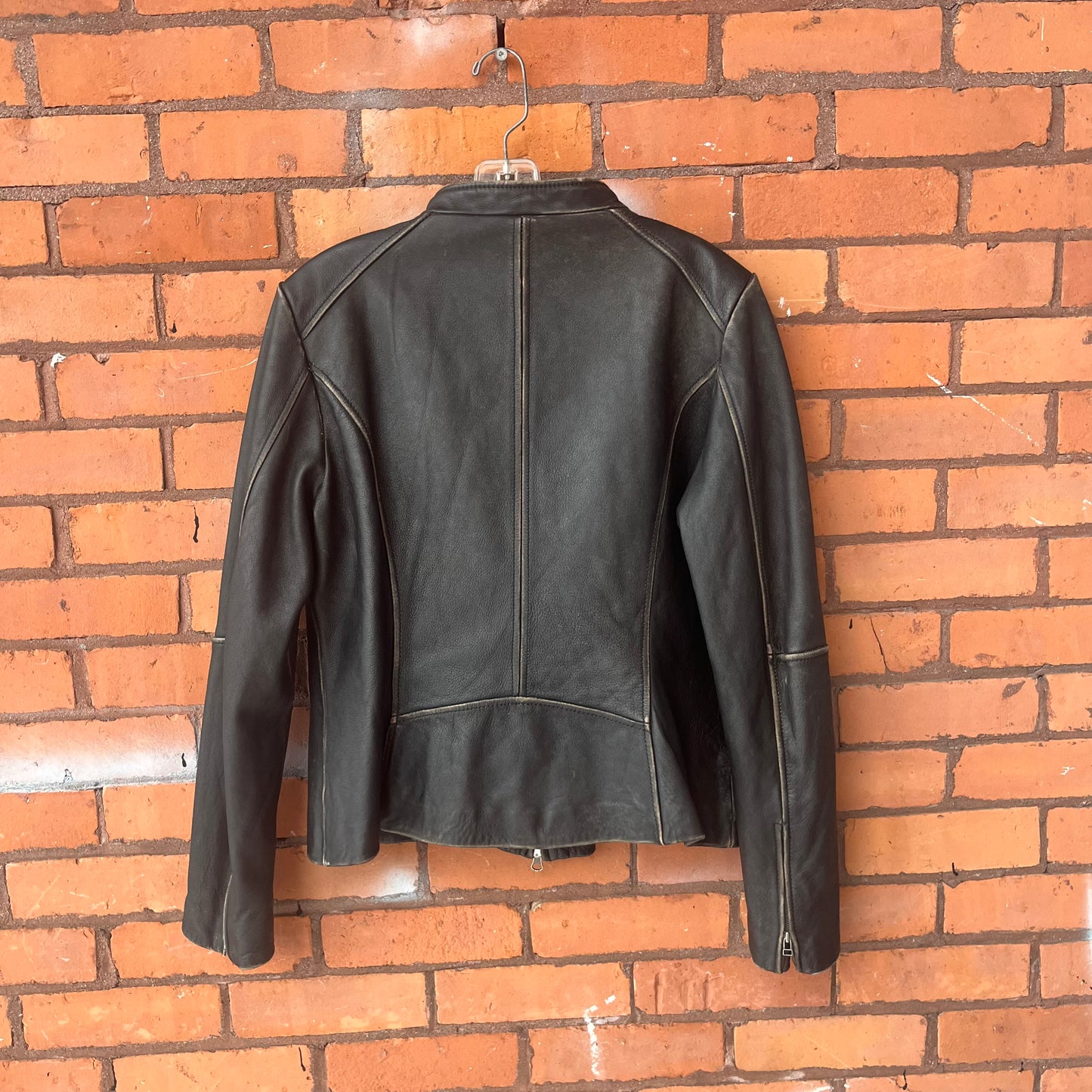 Y2K Vintage Faded Black Leather Bomber Jacket / Size L