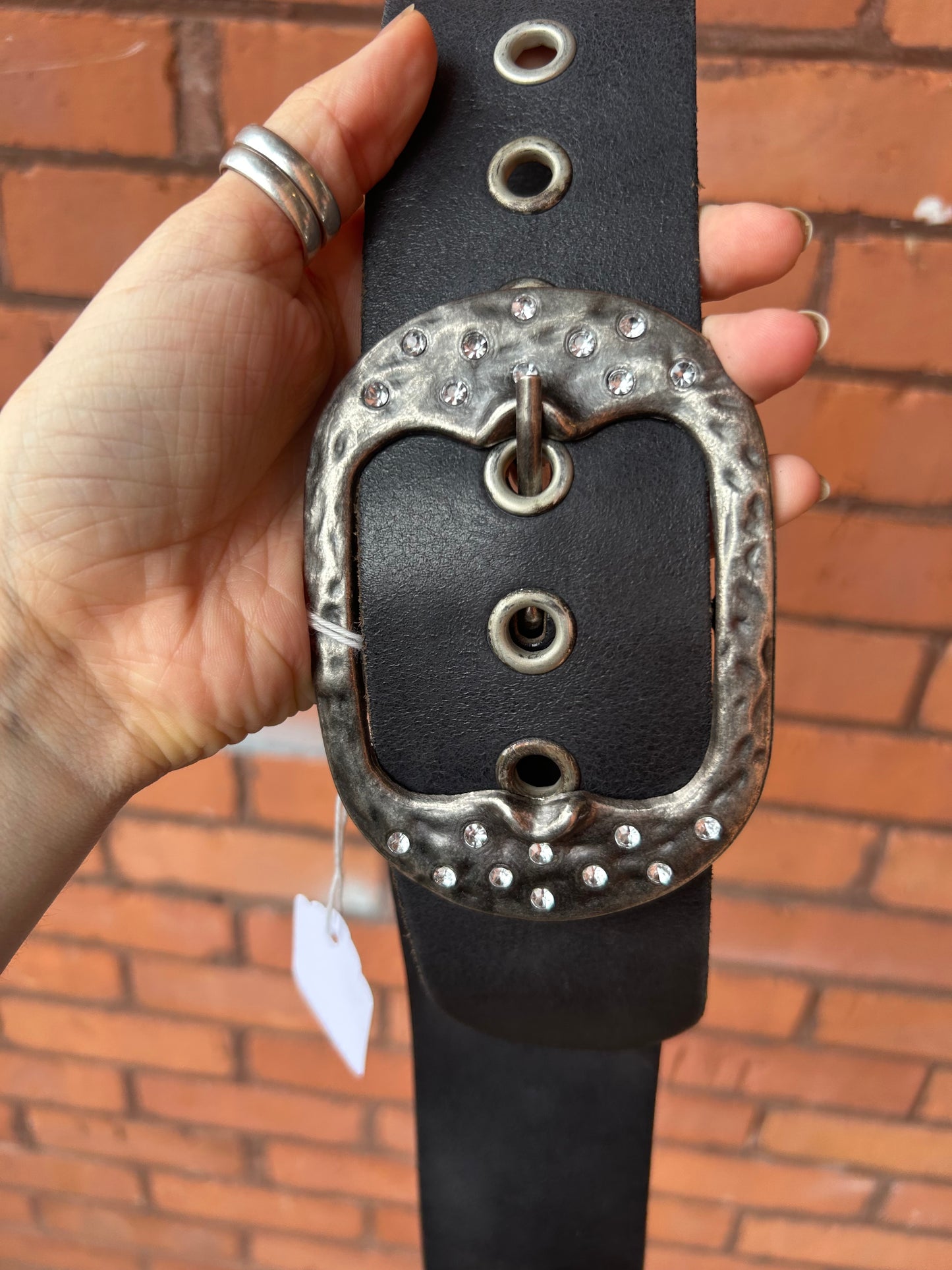 Y2K Vintage Black Leather Chunky Belt / 33-38 Waist