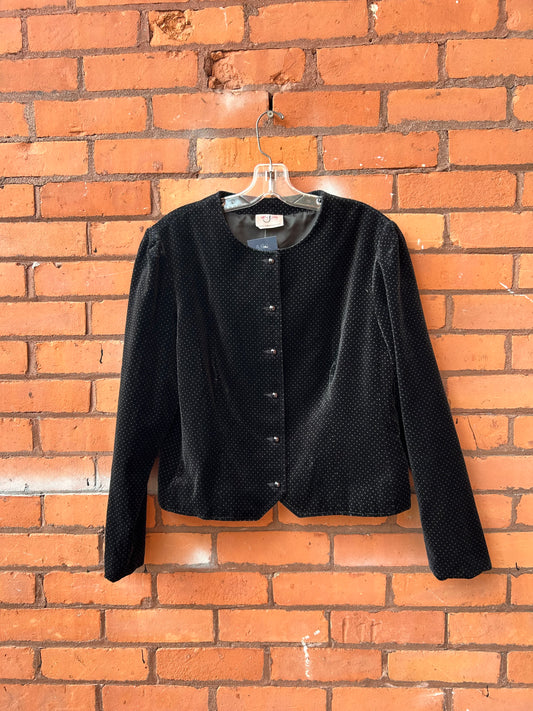 90’s Vintage Black Velvet Polka Dot Cropped Jacket / Size L