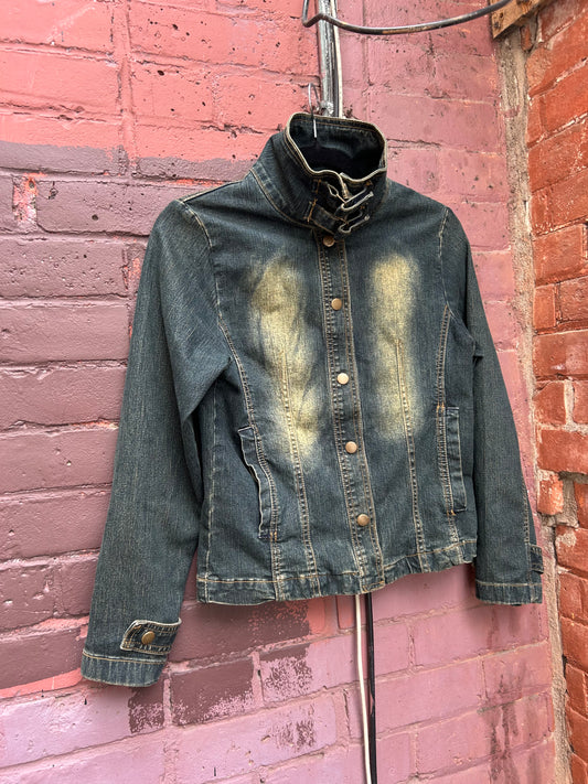 Y2K Vintage Funnel Neck Denim Jacket / Size XS-S