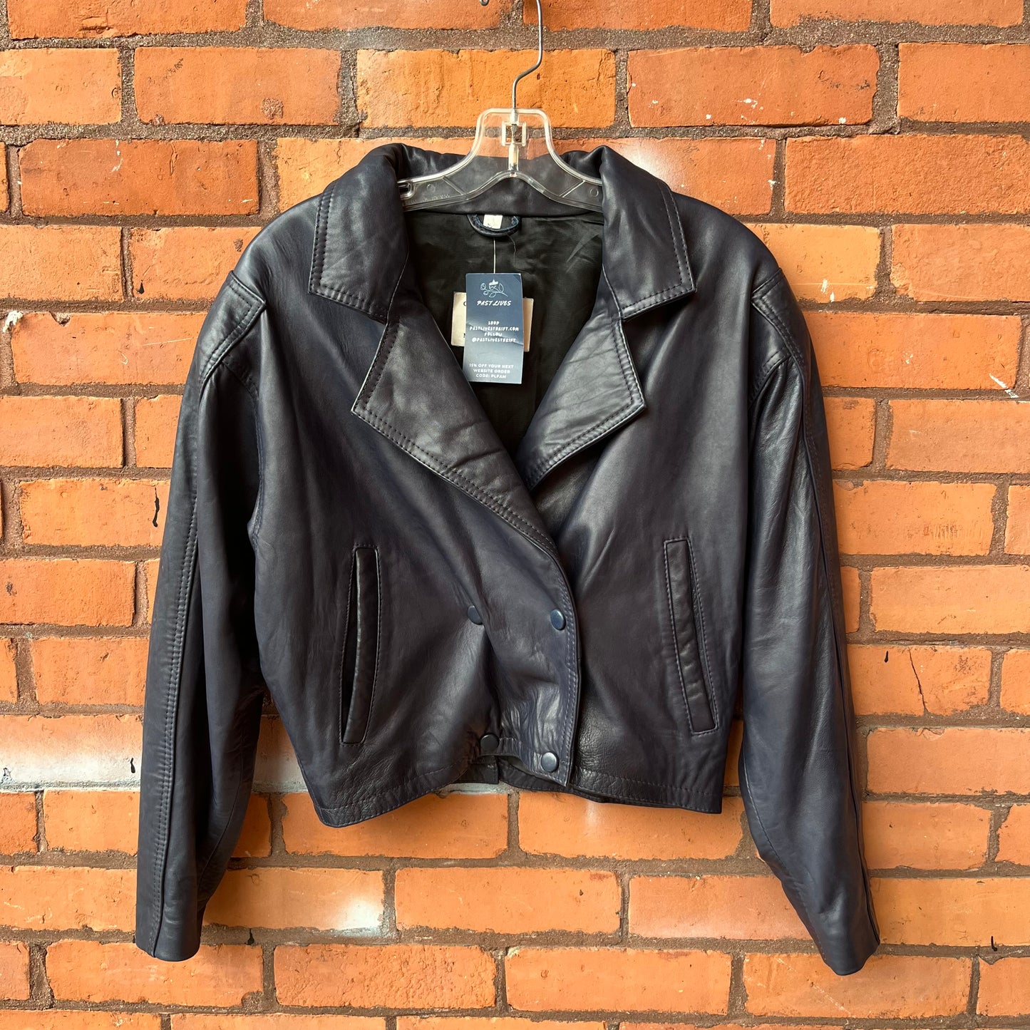 90’s Vintage Midnight Blue Cropped Leather Jacket / Size M