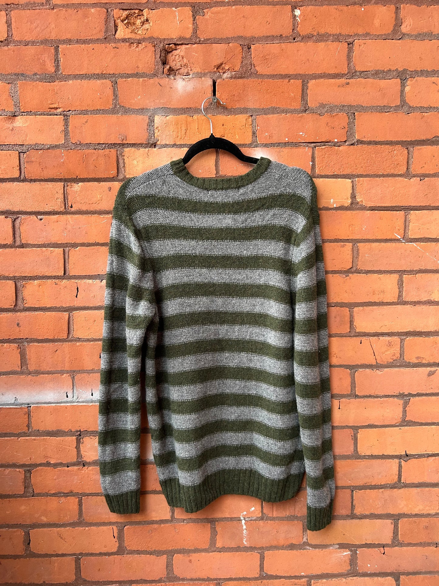 90’s Vintage Grey & Green Striped Wool Sweater / Size L