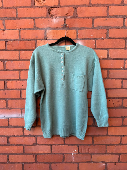 90’s Vintage Teal Blue Lambswool Henley Sweater / Size S-M