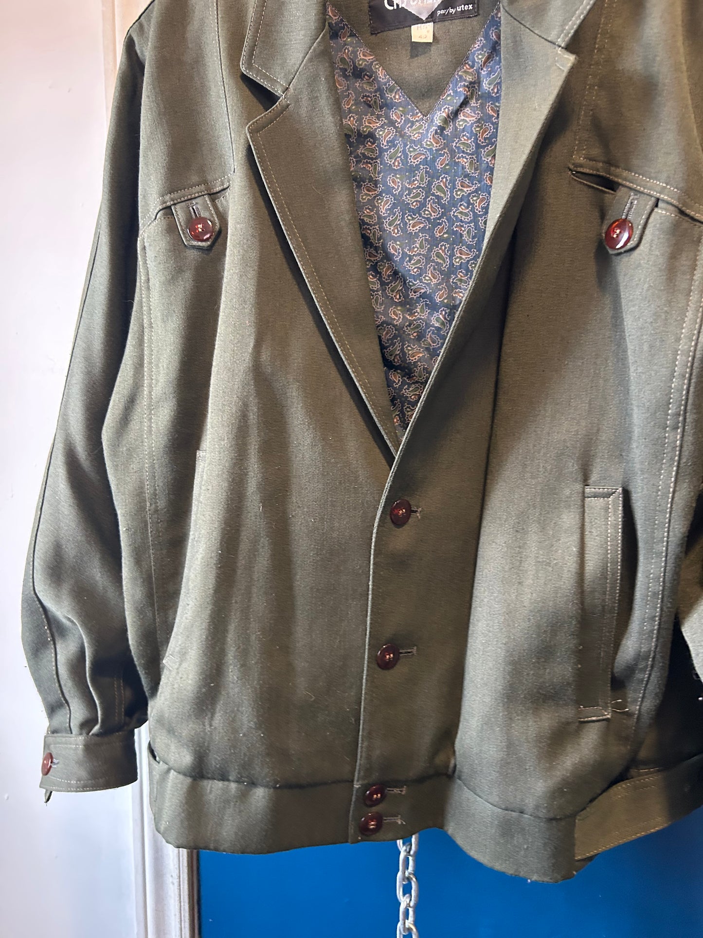 80’s Vintage Green Structured Bomber Jacket/ Size M-L