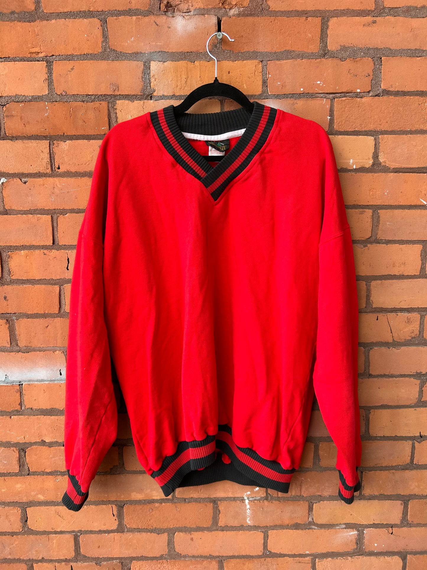 90’s Vintage Red & Black Cotton Varsity Sweater / Size L