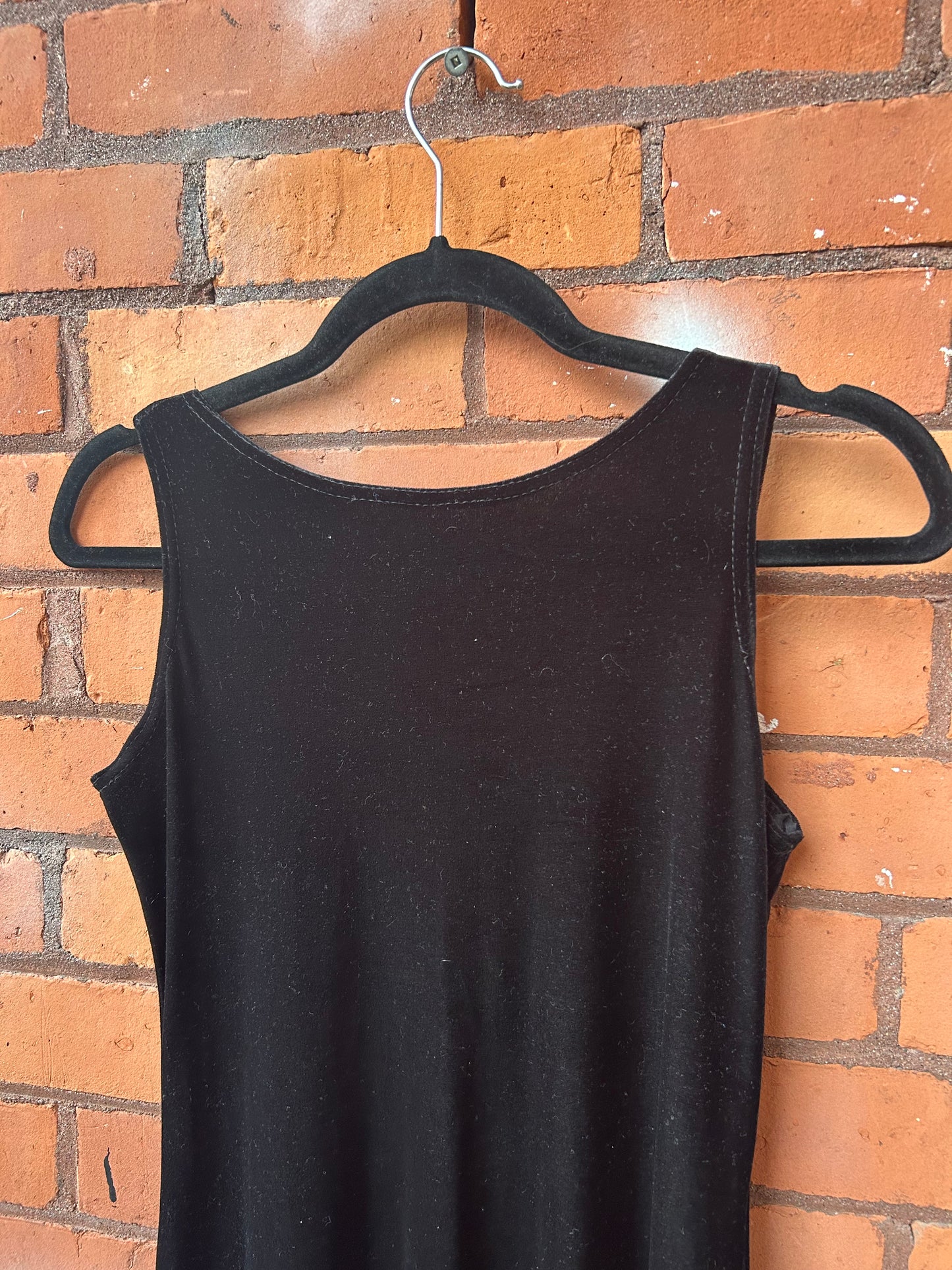 90’s Vintage Black Velvet High Neck Maxi Dress / Size 4-6