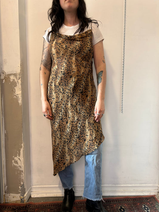90’s Vintage Cheetah Print Sheer Asymmetrical Dress / Size M-L