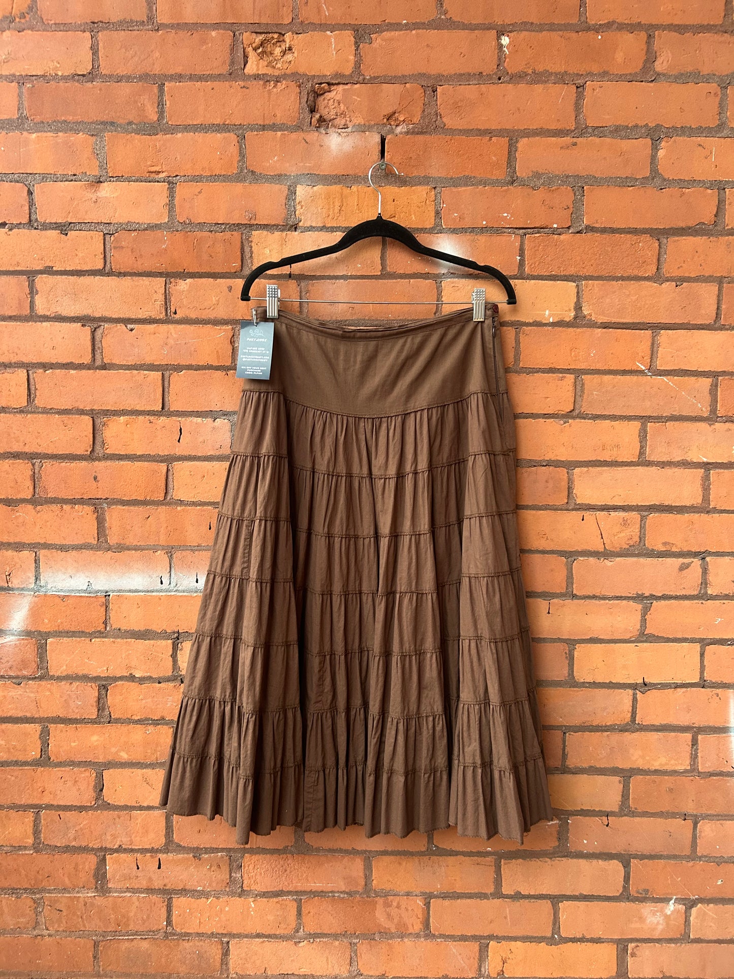Y2K Vintage Brown Cotton Tiered Skirt / 30 Waist