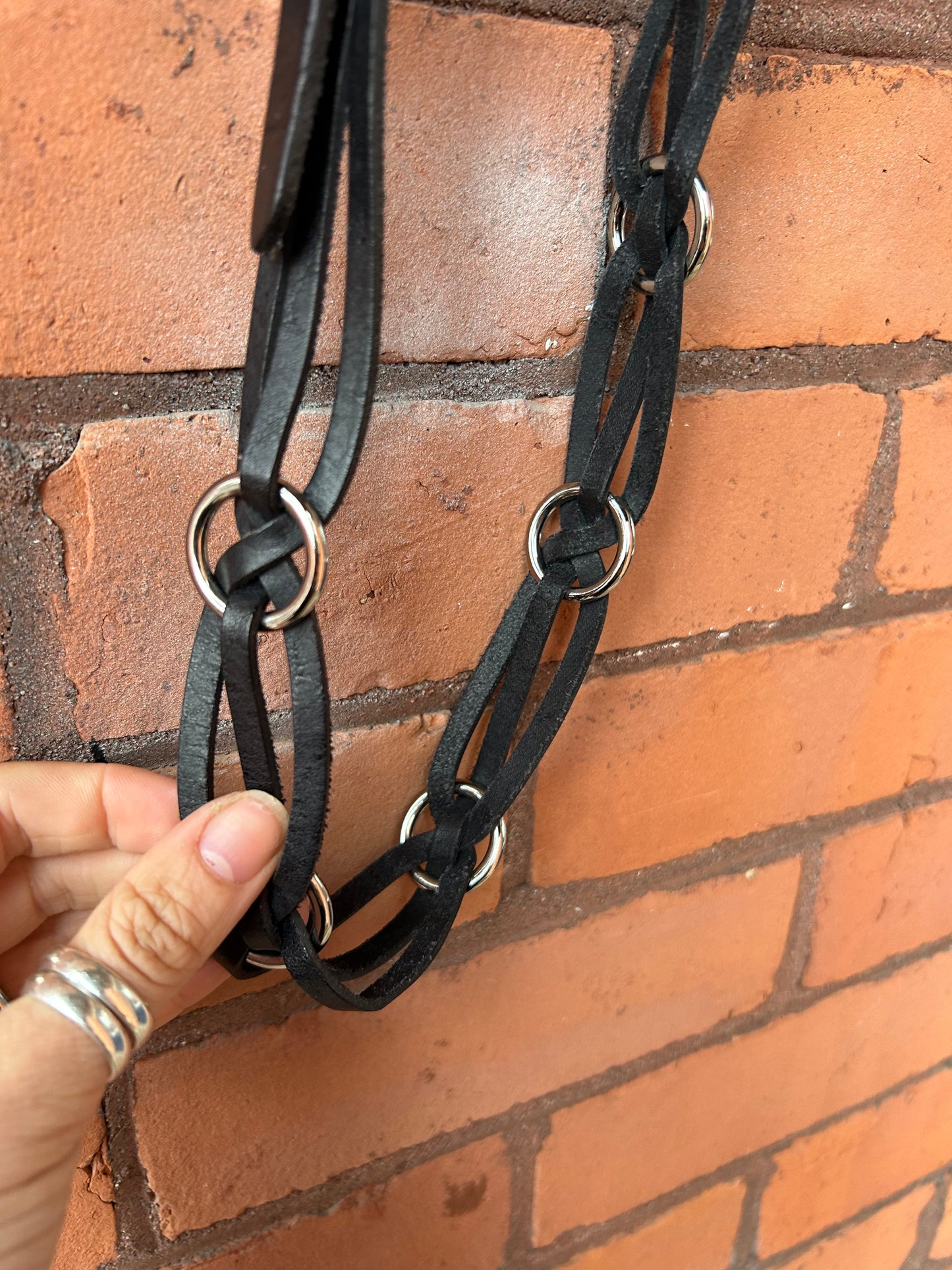 90’s Vintage Braided Black Leather Ring Belt / 34 - 38 Waist