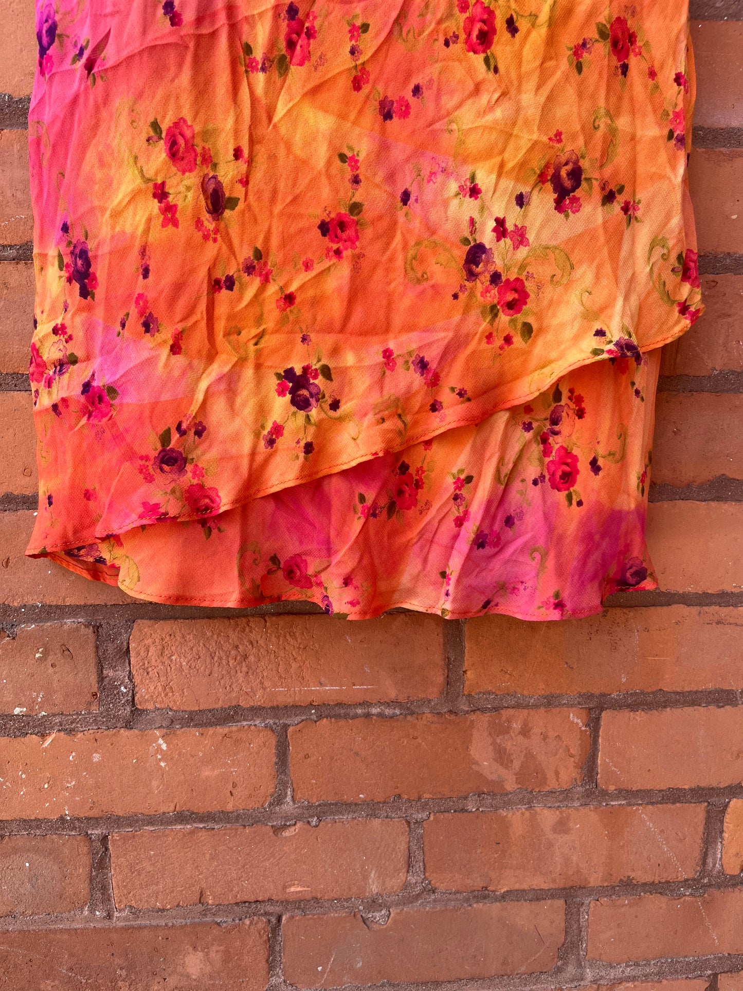 90’s Vintage Pink & Orange Bright Floral Midi Dres / Size S