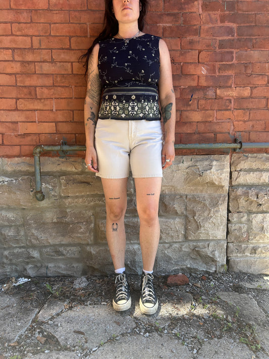 90’s Vintage Navy Floral Button Back High Neck Tank Top / Size S