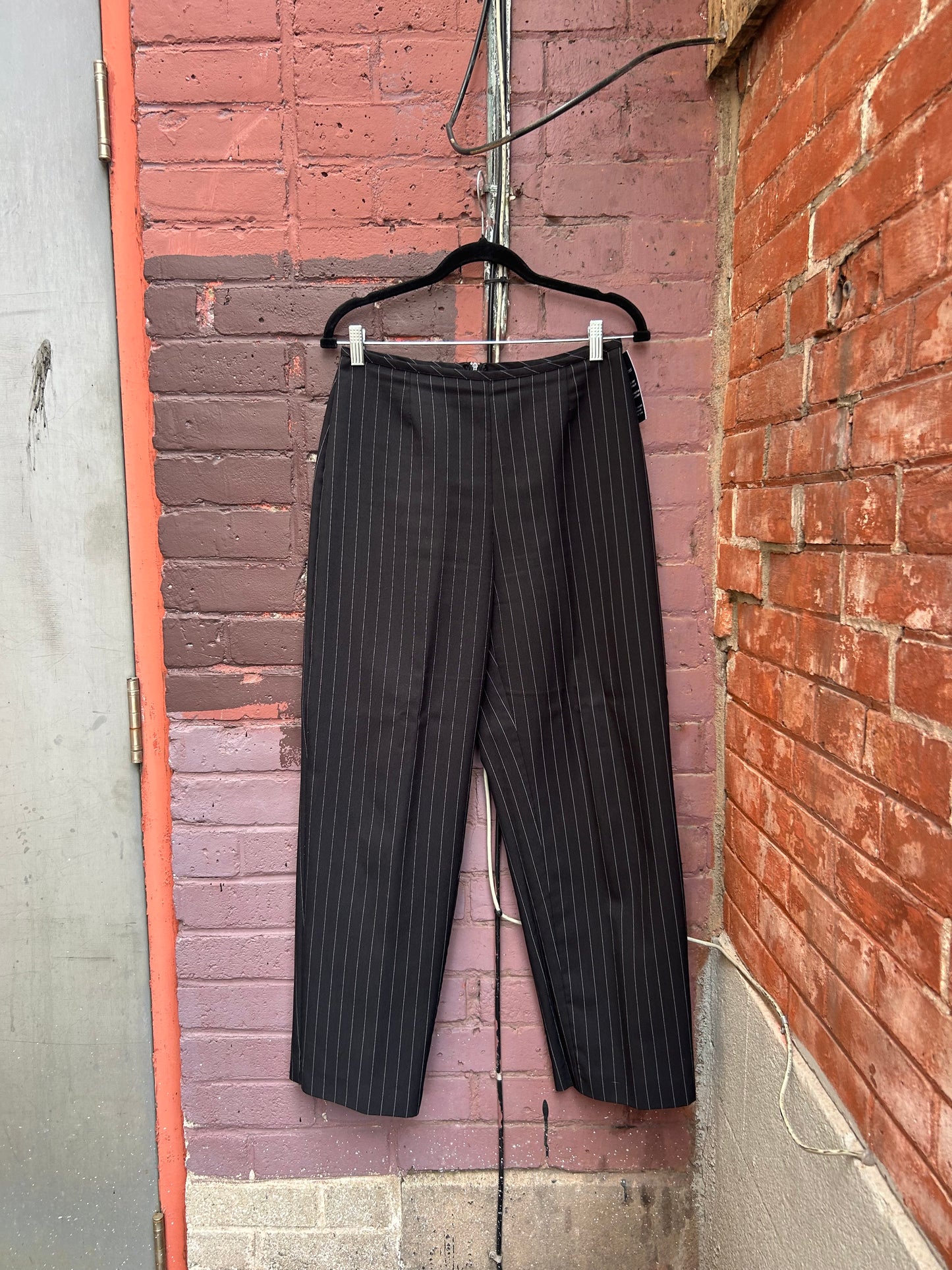 90's Vintage Black Pinstripe Mid Rise Trousers / 30 Waist